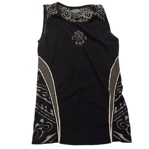 Athleta Black Athletic Tank Top Size M Printed Panels Stretch Performance Tribal